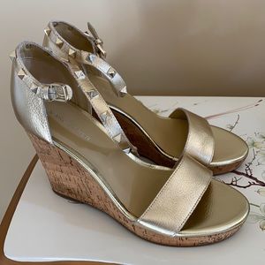 NEVER WORN Gold Studded Cork Wedge Sandals size 9.5